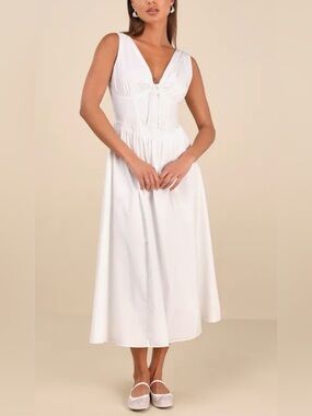 Lulu's White Tie-Front V-Neck Midi Dress